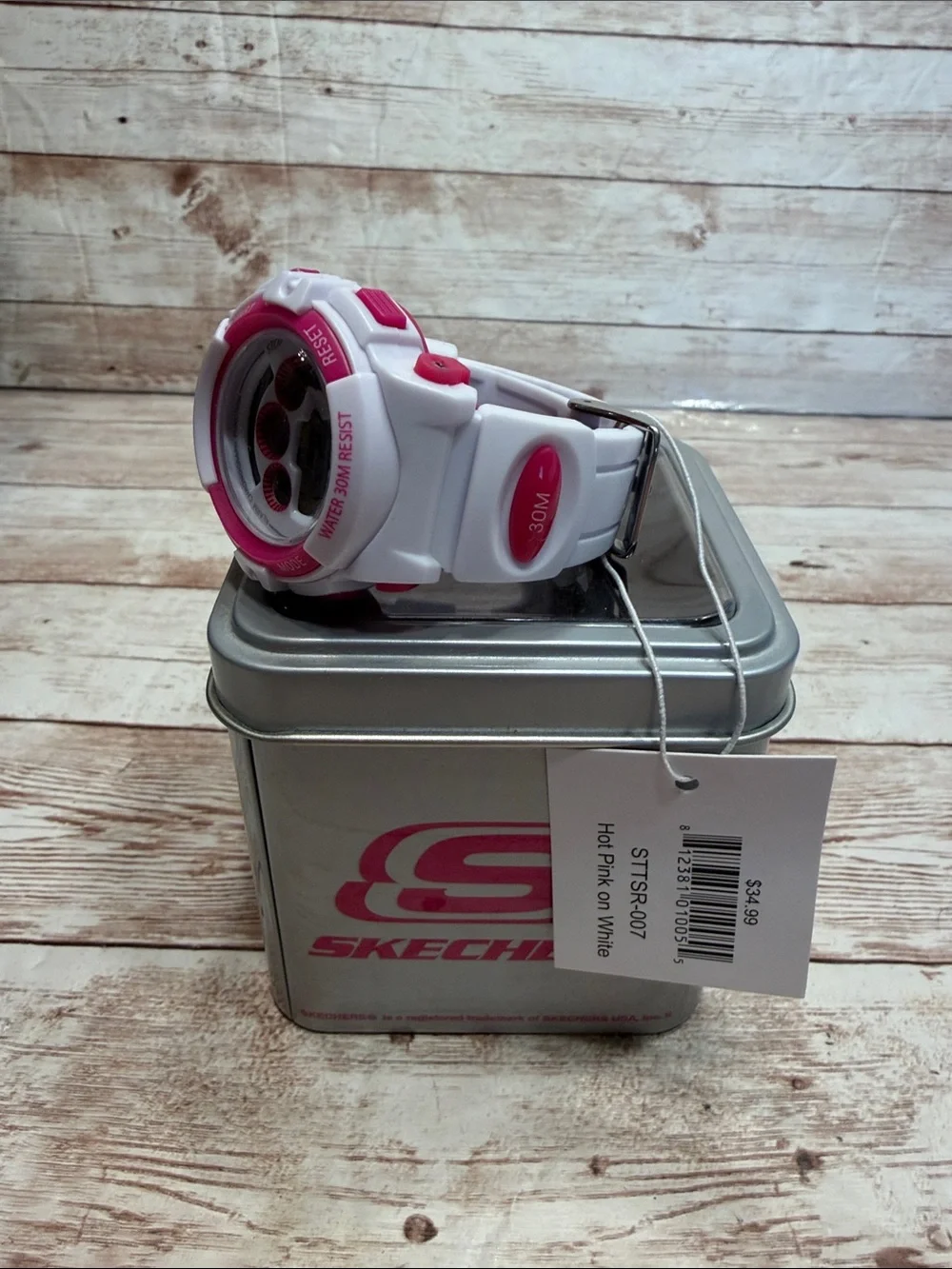 Skechers White and Pink Digital Sport Watch